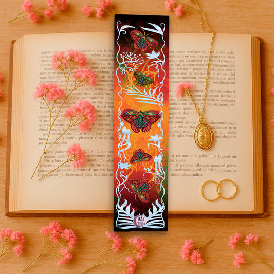 Marcador de livro | Crimson Moth- com foil prateado
